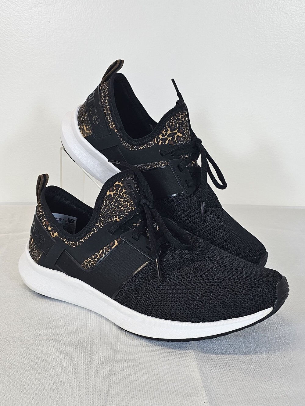 NWB New Balance Black Knit Athletic Sneakers with Leopard Print